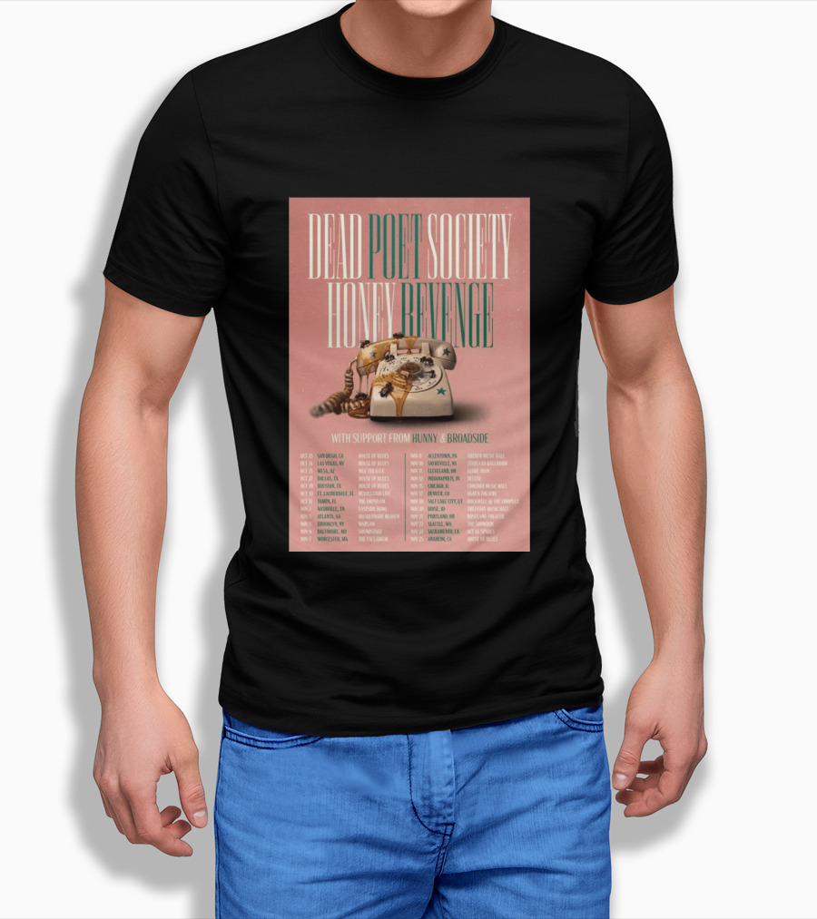 Dead Poet Society Honey Revenge 2026 USA Tour With Hunny And Broadside T-Shirt
