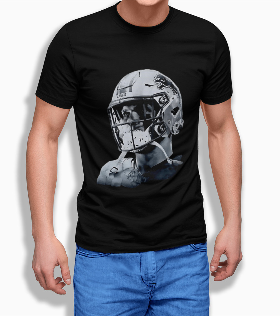 Detroit Lions Aidan Hutchinson Charcoal House Helmet Artistry T-Shirt