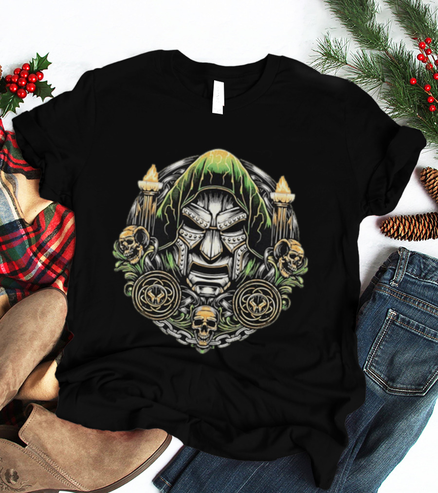 Doctor Doom Mask Skulls Torches T-Shirt