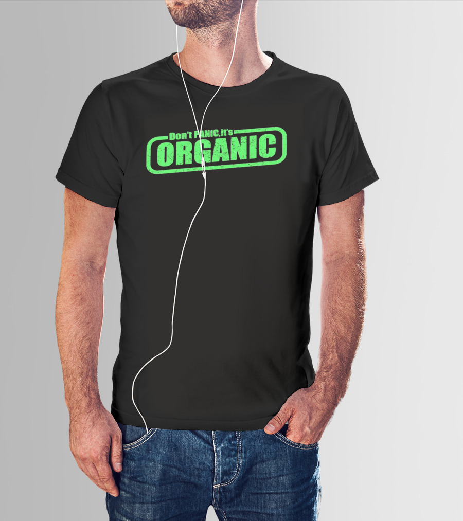 Don't Panic It's Organic Retro Green Distressed T-Shirt