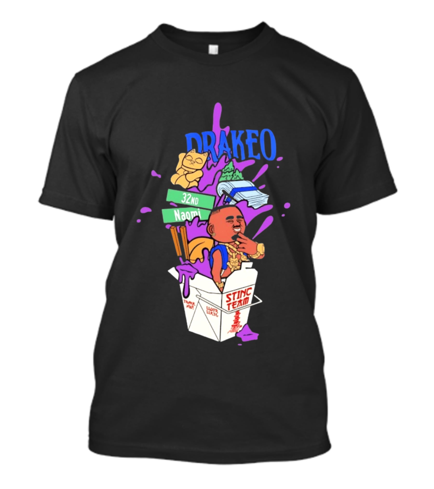 Drakeo The Ruler Stinc Team 32nd Naomi Lucky Cat And Chopsticks T-Shirt