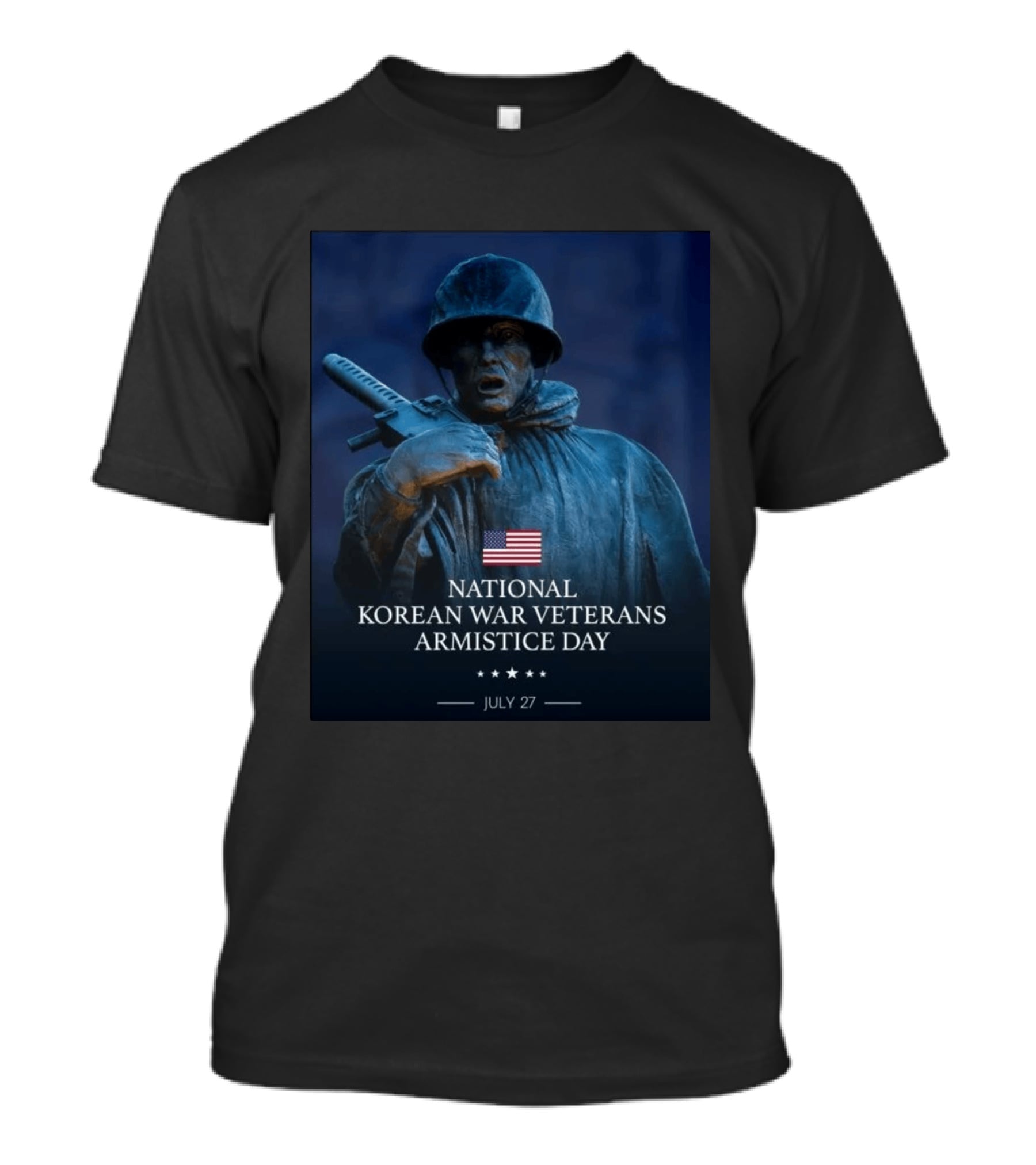 National Korean War Veterans Armistice Day July 27 Soldier Statue Display With American Flag T-Shirt