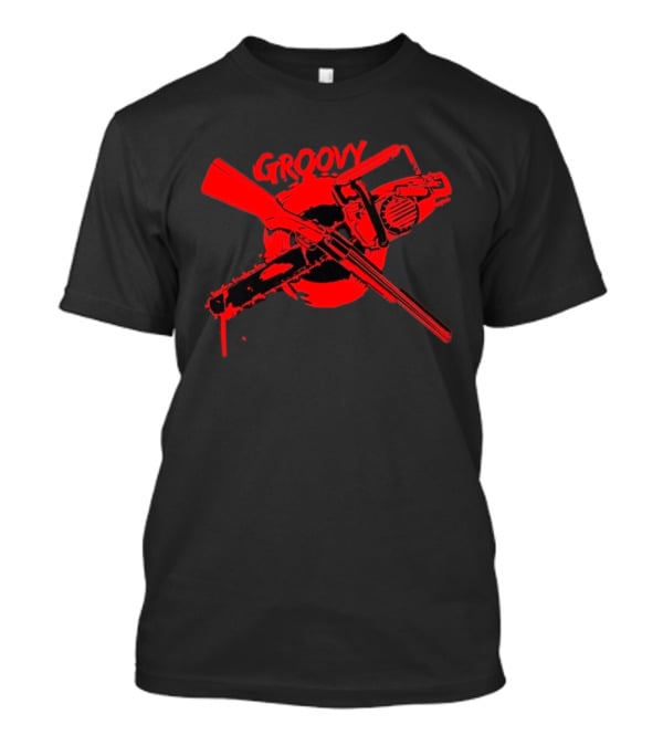 Ash Williams Evil Dead Groovy Chainsaw Shotgun T-Shirt