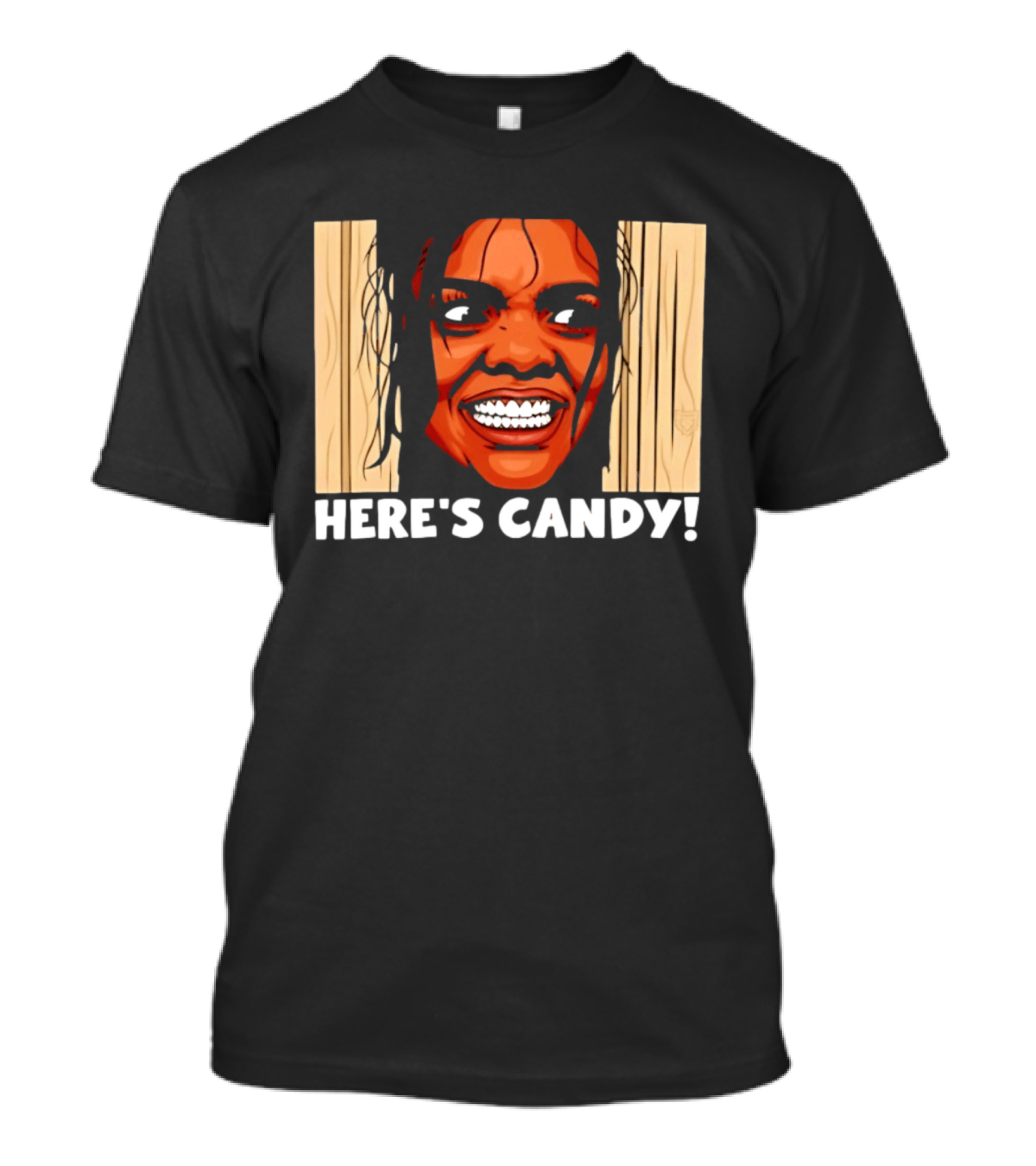 Here's Candy Horror Movie Halloween Face Breaking Through Wood T-Shirt