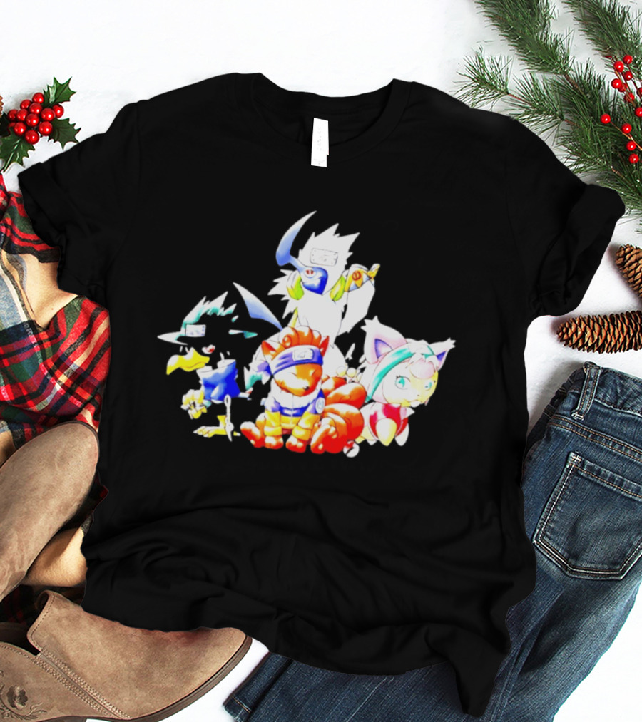 Chibi Pokemon Naruto Crossover With Animal Characters T-Shirt