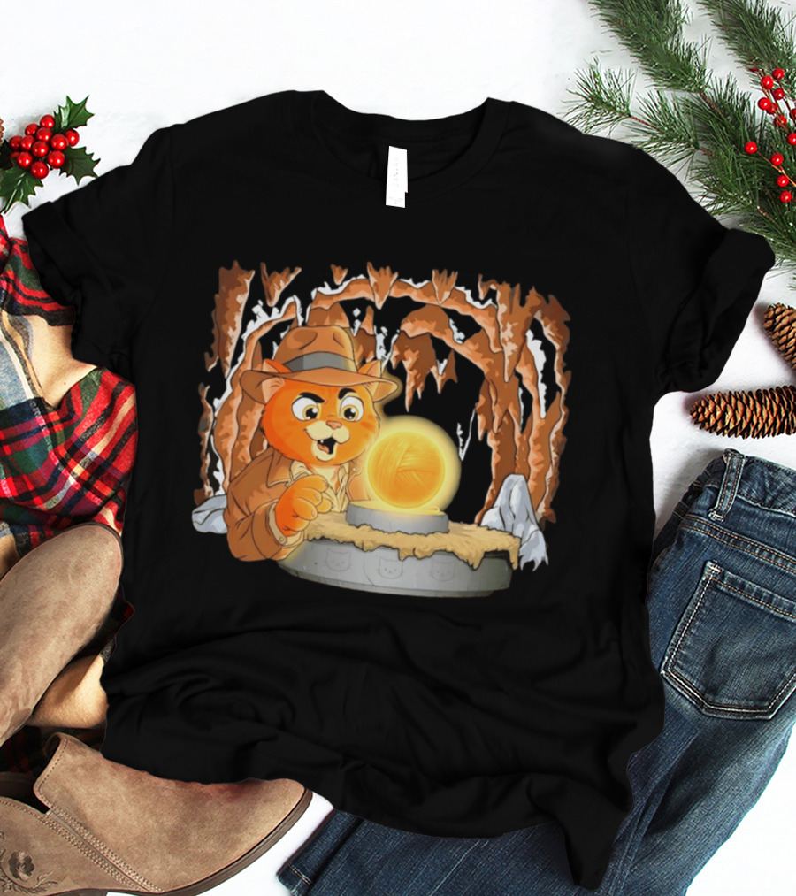 Raiders Of The Lost Yarn Cat Indiana Jones Golden Ball Relic Adventure T-Shirt