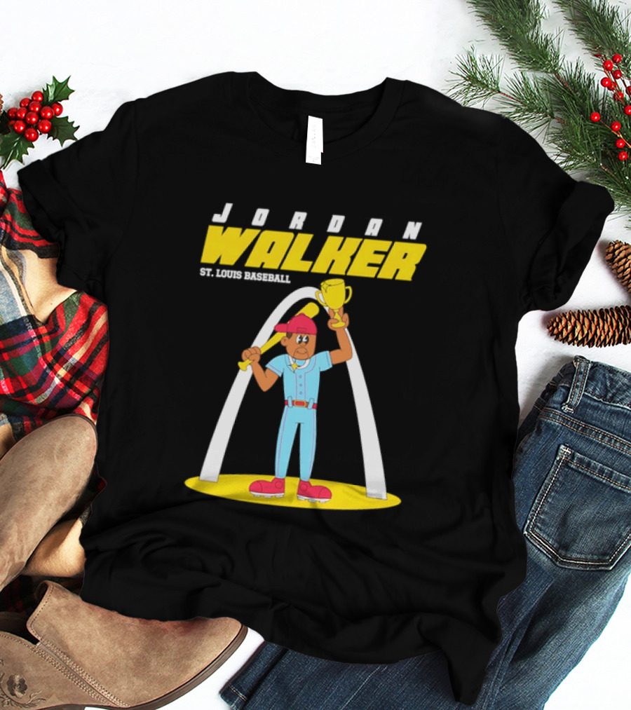Jordan Walker St. Louis Baseball Cartoon Player Trophy Arch T-Shirt