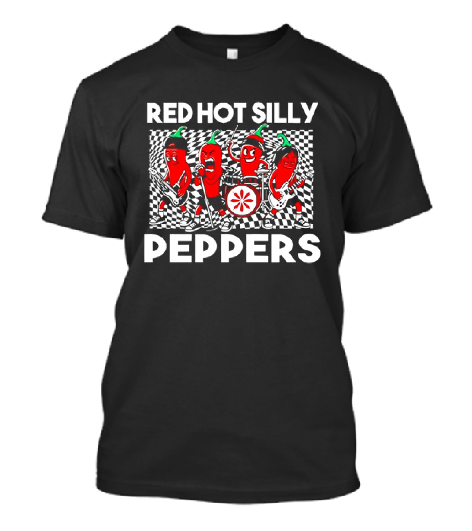 Red Hot Silly Peppers Cartoon Band Chili Characters T-Shirt