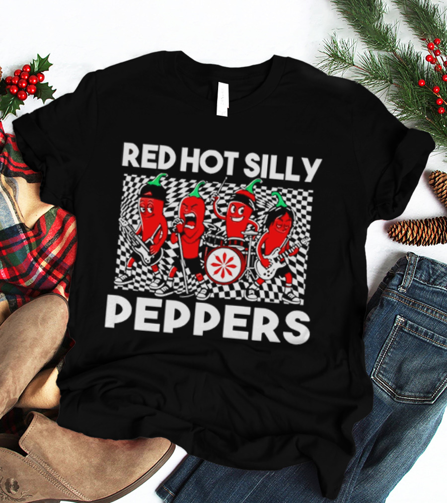 Red Hot Silly Peppers Cartoon Band Chili Characters T-Shirt