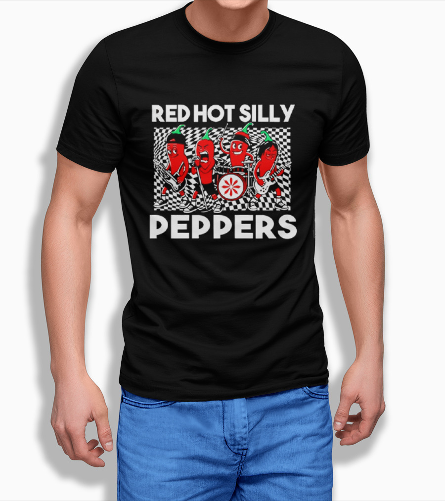 Red Hot Silly Peppers Cartoon Band Chili Characters T-Shirt