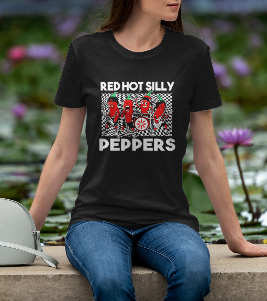 Red Hot Silly Peppers Cartoon Band Chili Characters T-Shirt