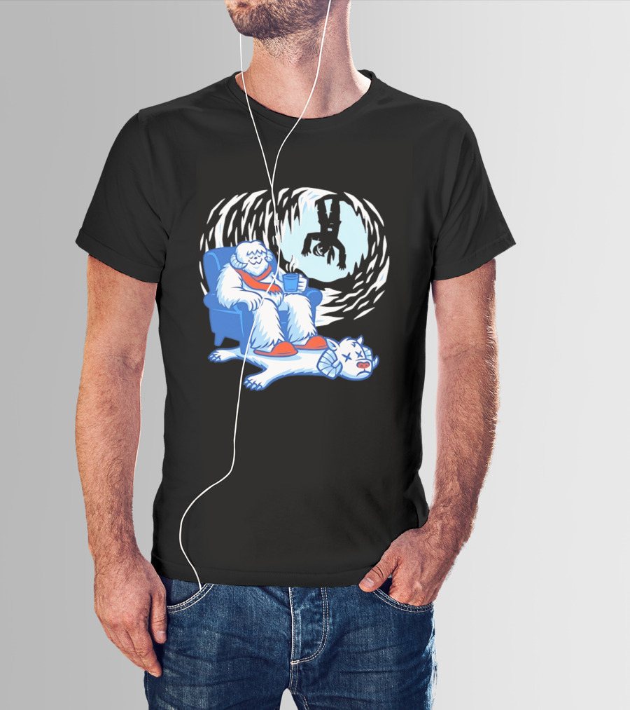 Yeti Relaxing In A Chair With Hot Drink And Abominable Snowman Rug T-Shirt