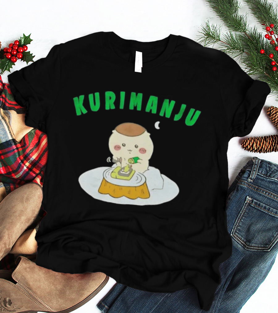 Kurimanju Chiikawa Eating At Night On Tree Stump T-Shirt