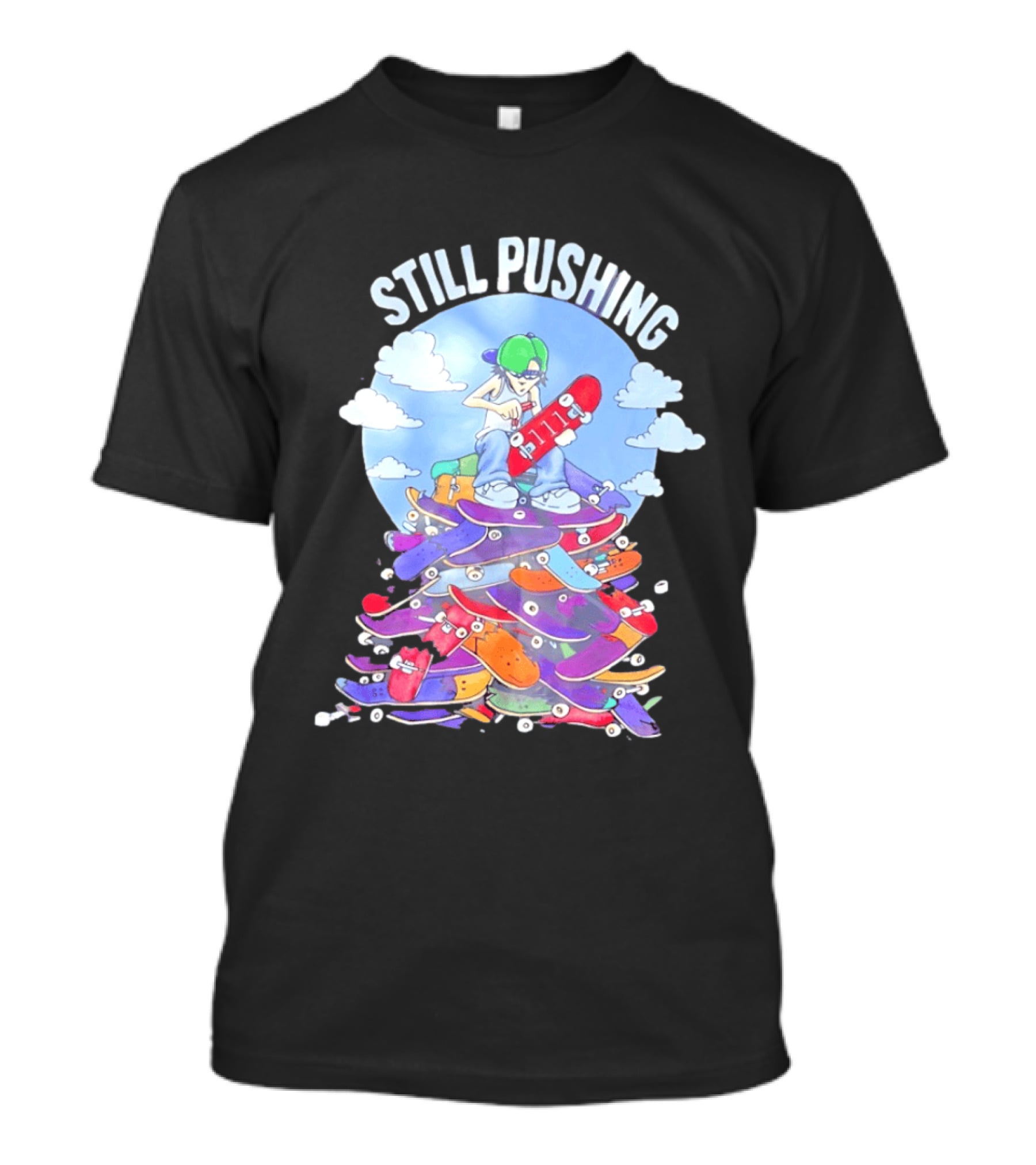 Still Pushing Skateboarder With 111 Skateboard Tower T-Shirt