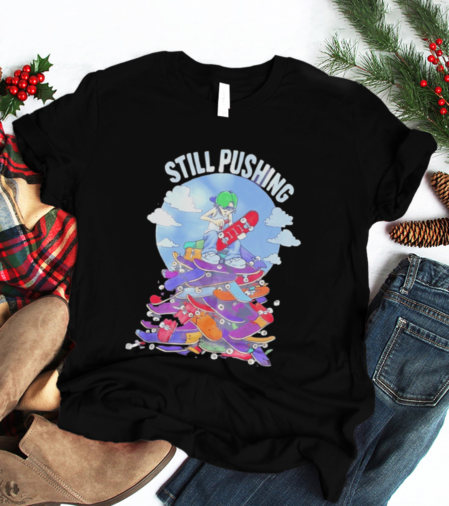Still Pushing Skateboarder With 111 Skateboard Tower T-Shirt
