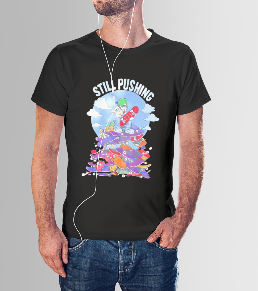 Still Pushing Skateboarder With 111 Skateboard Tower T-Shirt