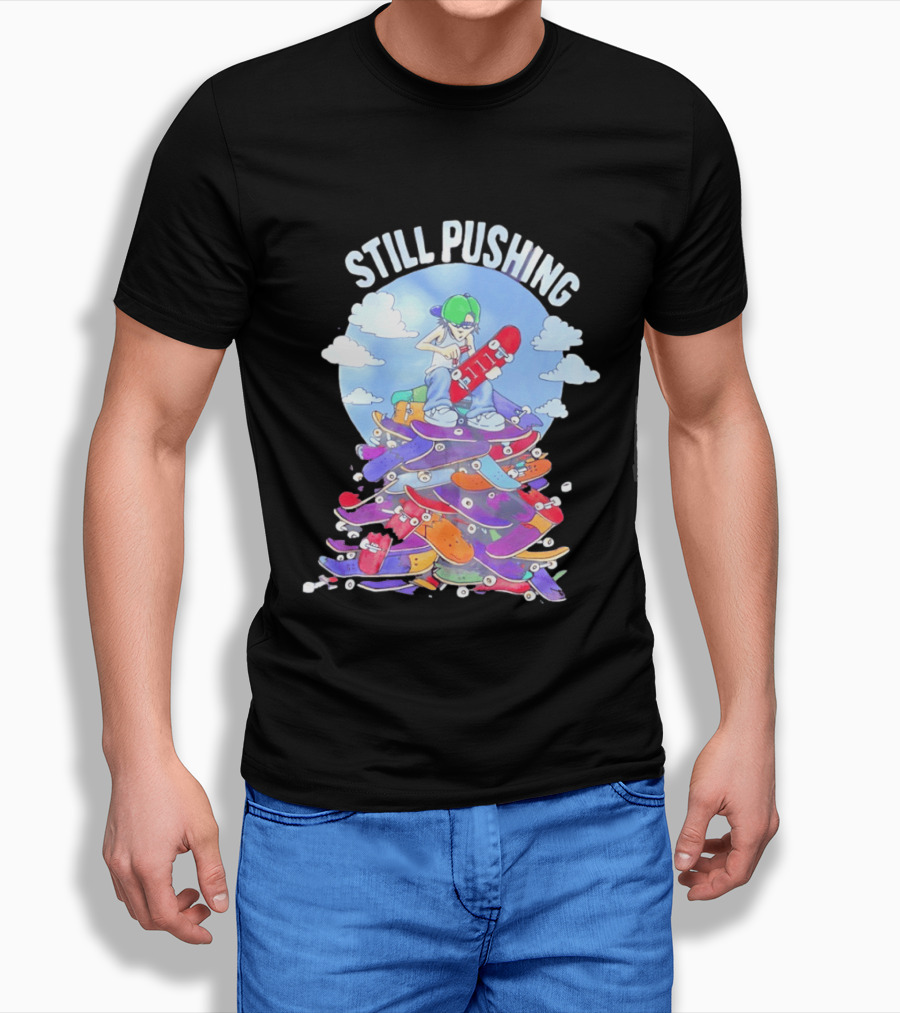 Still Pushing Skateboarder With 111 Skateboard Tower T-Shirt