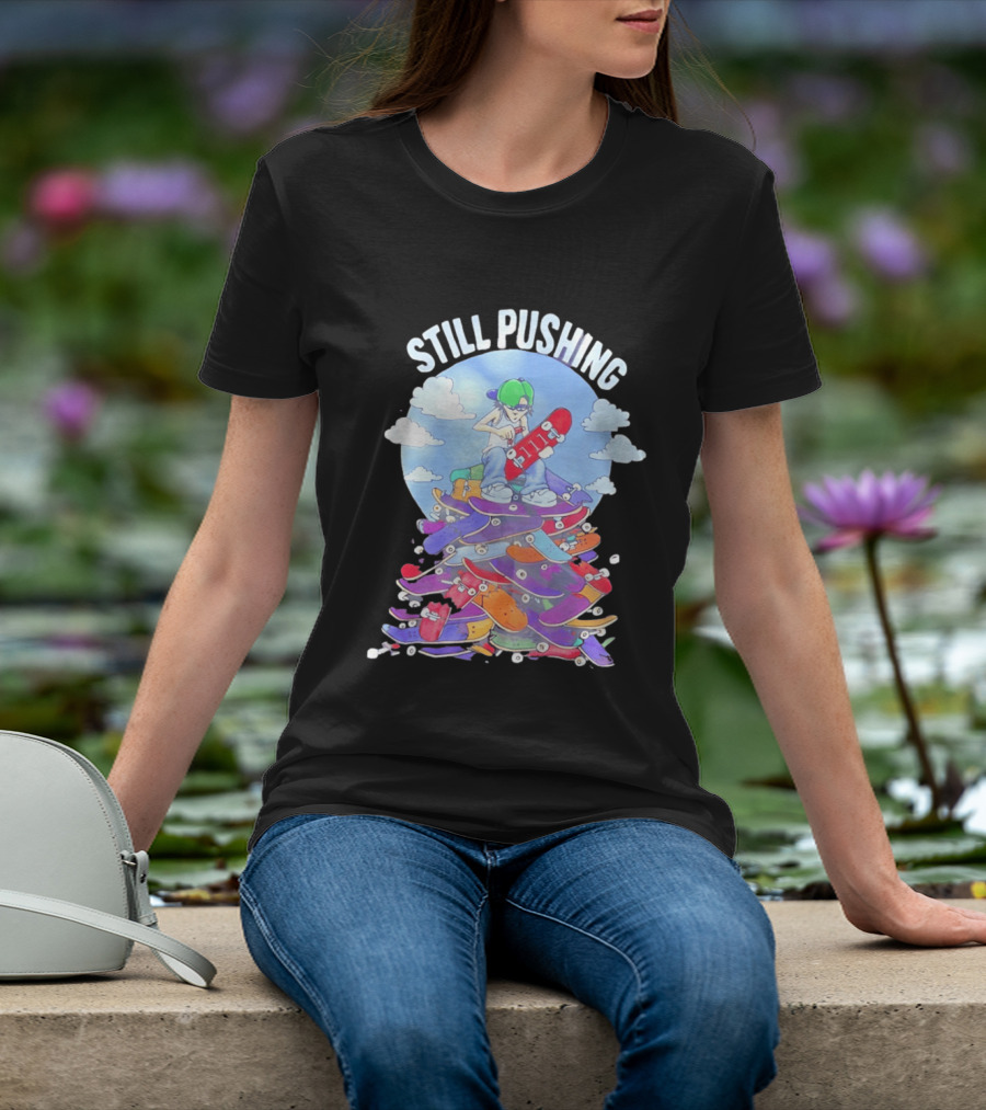Still Pushing Skateboarder With 111 Skateboard Tower T-Shirt