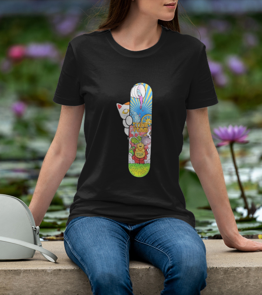 Stinc Team TGF Buddha Cat With Skateboard And Dripping Paint Aesthetic T-Shirt