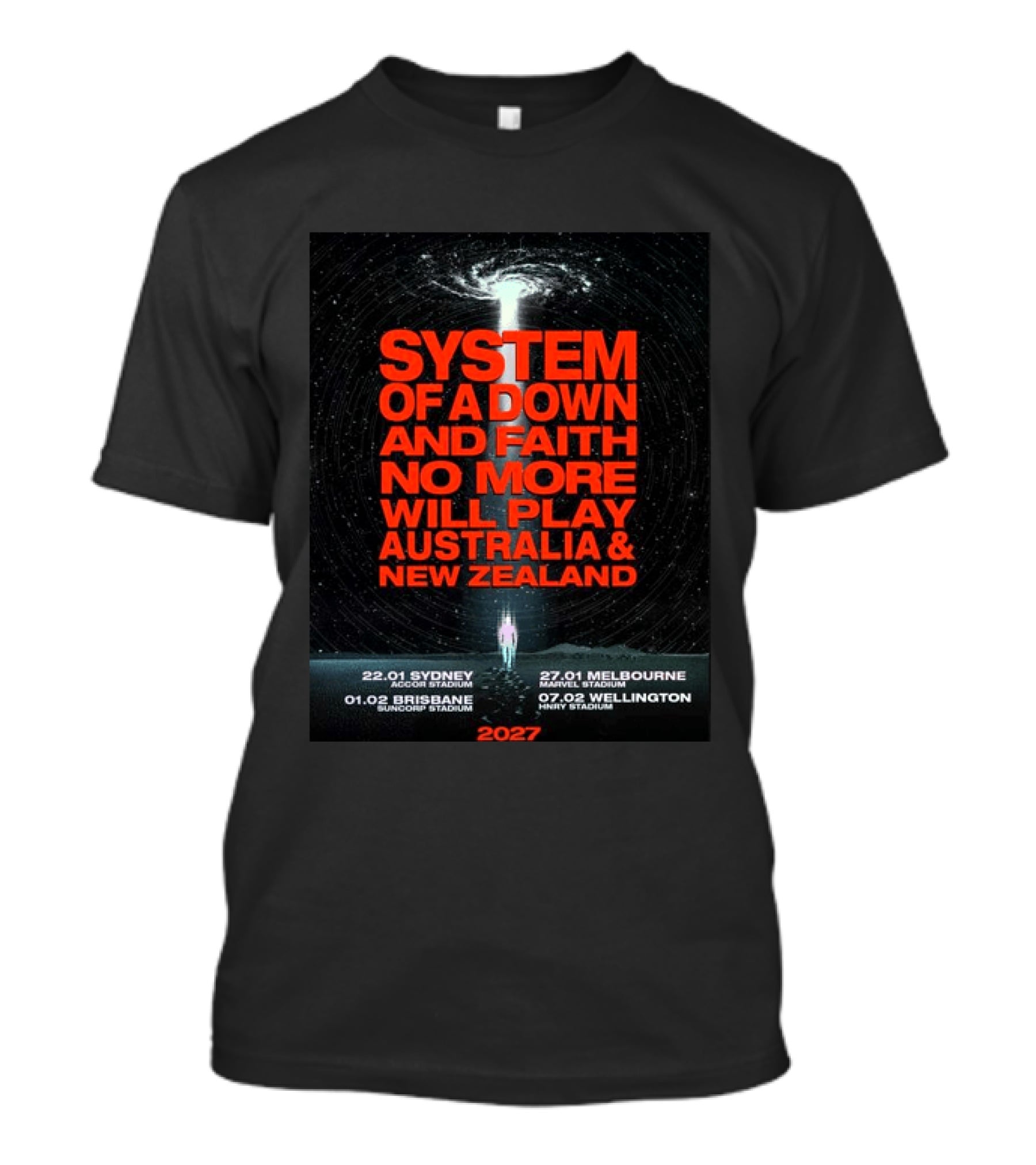 System Of A Down And Faith No More Will Play Australia & New Zealand Tour 2027 Sydney Melbourne Brisbane Wellington T-Shirt