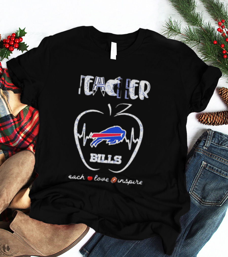 Teacher Buffalo Bills Teach Love Inspire Football Apple T-Shirt