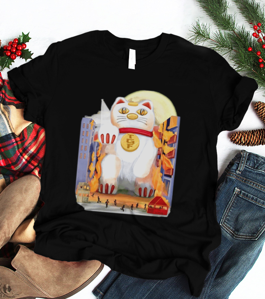 TGF Lucky Cat Maneki Neko Giant Cat City Destruction T-Shirt