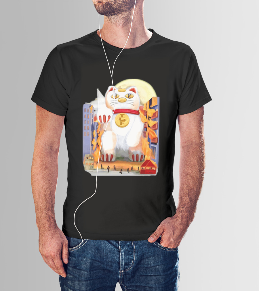 TGF Lucky Cat Maneki Neko Giant Cat City Destruction T-Shirt