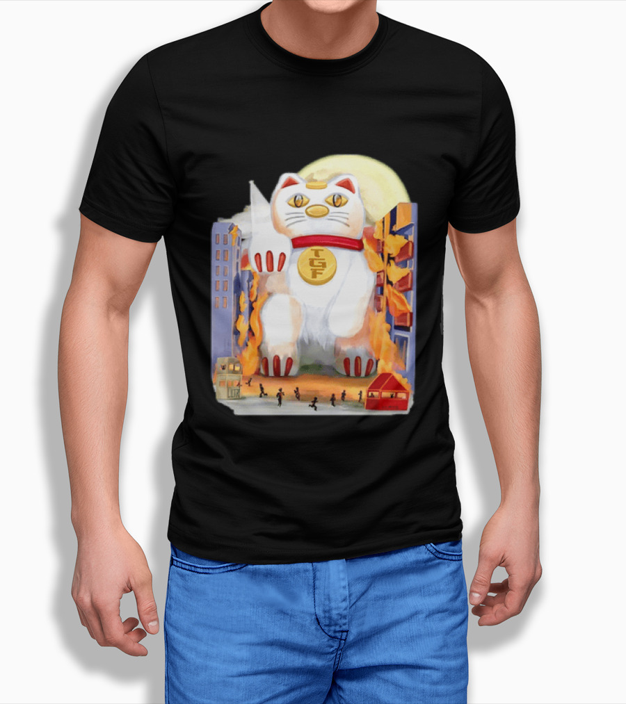 TGF Lucky Cat Maneki Neko Giant Cat City Destruction T-Shirt