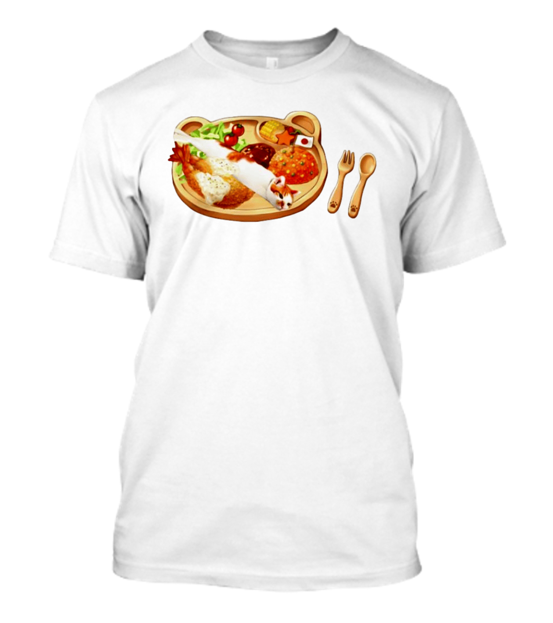 Cat Sushi On Bear Shaped Japanese Meal Plate With Shrimp And Rice T-Shirt