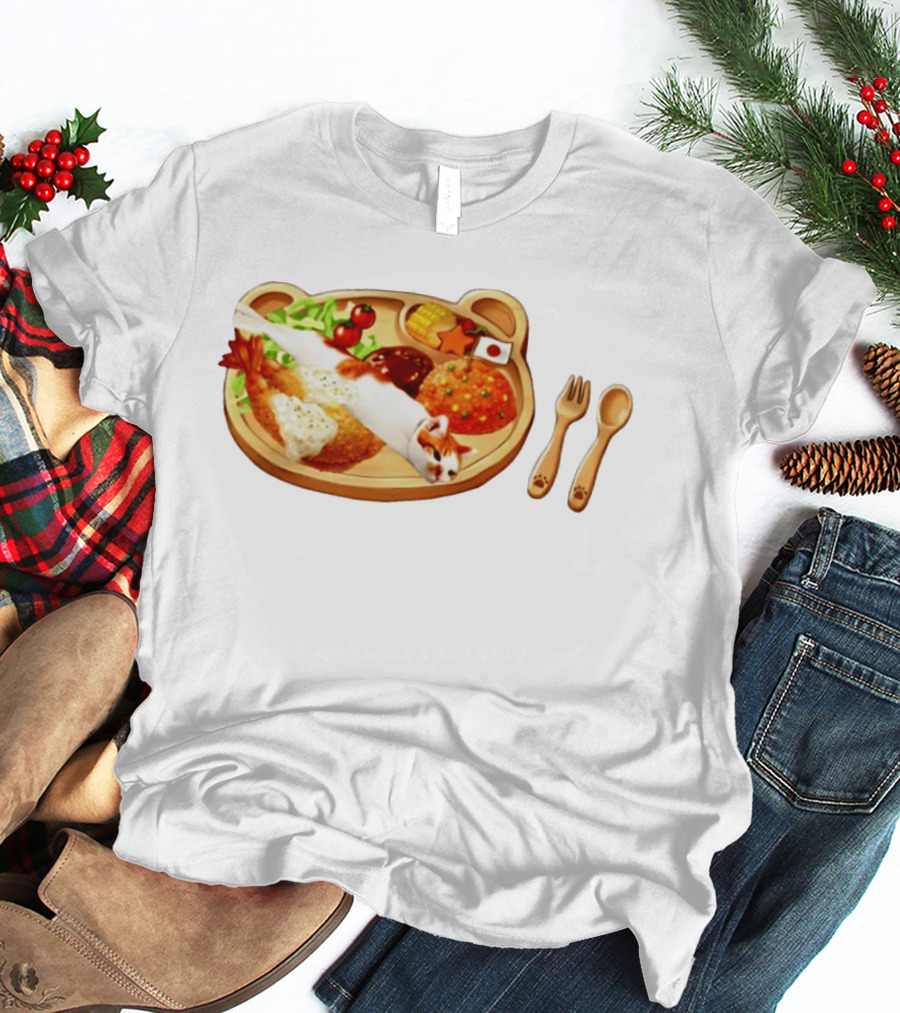 Cat Sushi On Bear Shaped Japanese Meal Plate With Shrimp And Rice T-Shirt