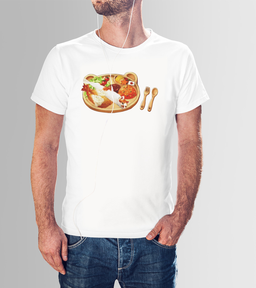 Cat Sushi On Bear Shaped Japanese Meal Plate With Shrimp And Rice T-Shirt