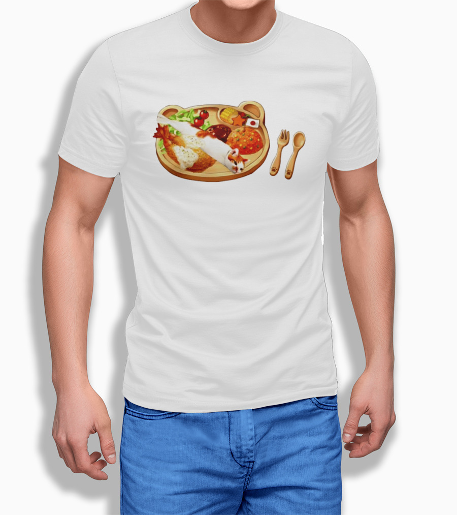 Cat Sushi On Bear Shaped Japanese Meal Plate With Shrimp And Rice T-Shirt