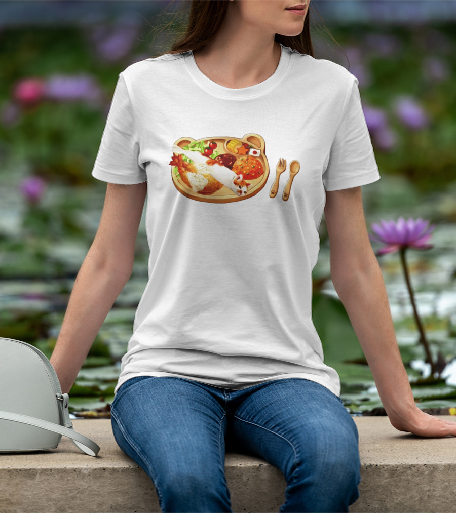 Cat Sushi On Bear Shaped Japanese Meal Plate With Shrimp And Rice T-Shirt