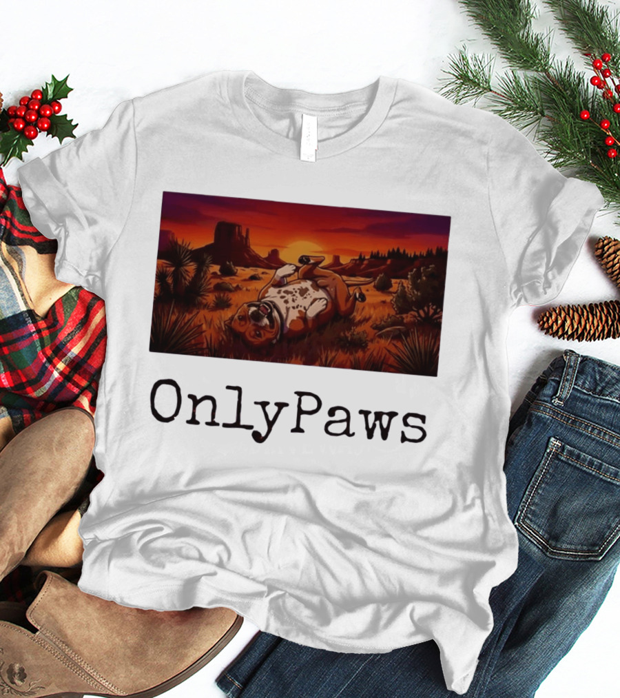 Desert Sunset Playful Pit Bull OnlyPaws Scenic Wonderland T-Shirt