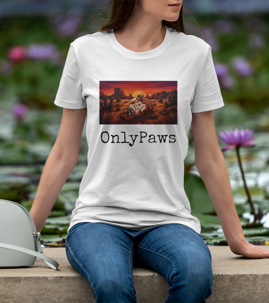 Desert Sunset Playful Pit Bull OnlyPaws Scenic Wonderland T-Shirt