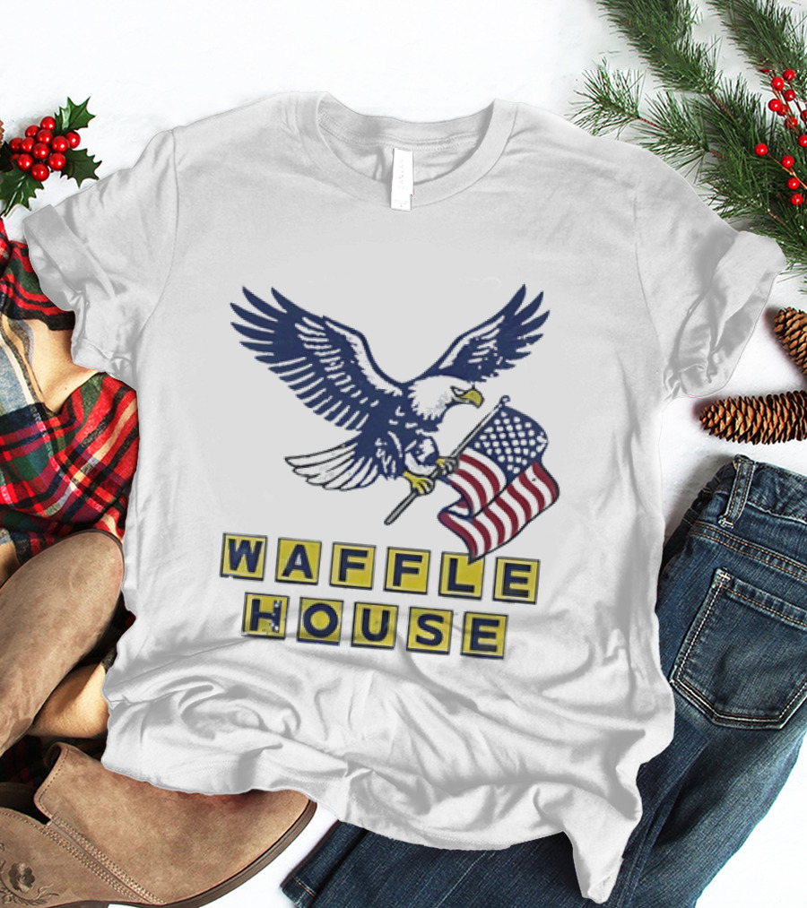 Waffle House Eagle Holding American Flag T-Shirt
