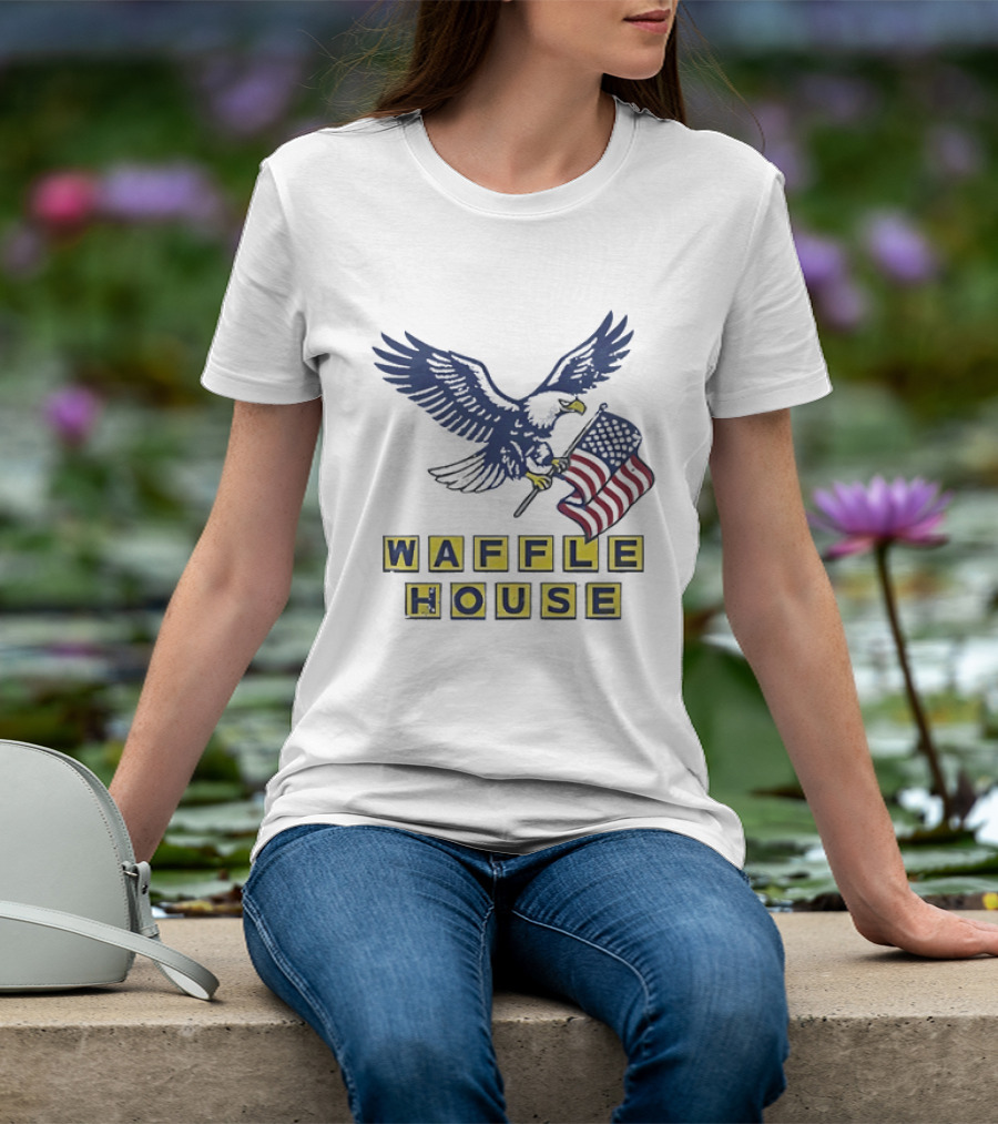 Waffle House Eagle Holding American Flag T-Shirt