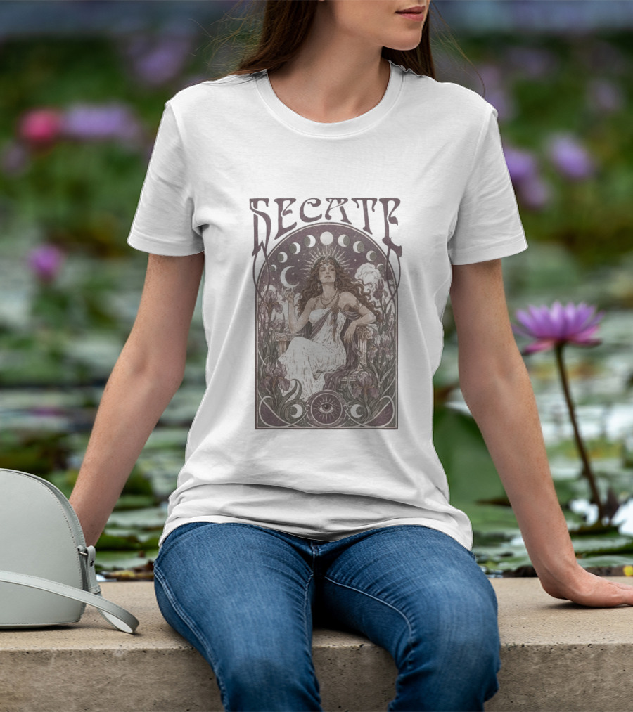 Hecate Goddess Moon Phases Magic Feminist Witch Pagan Crossroads Key Goth Grunge T-Shirt