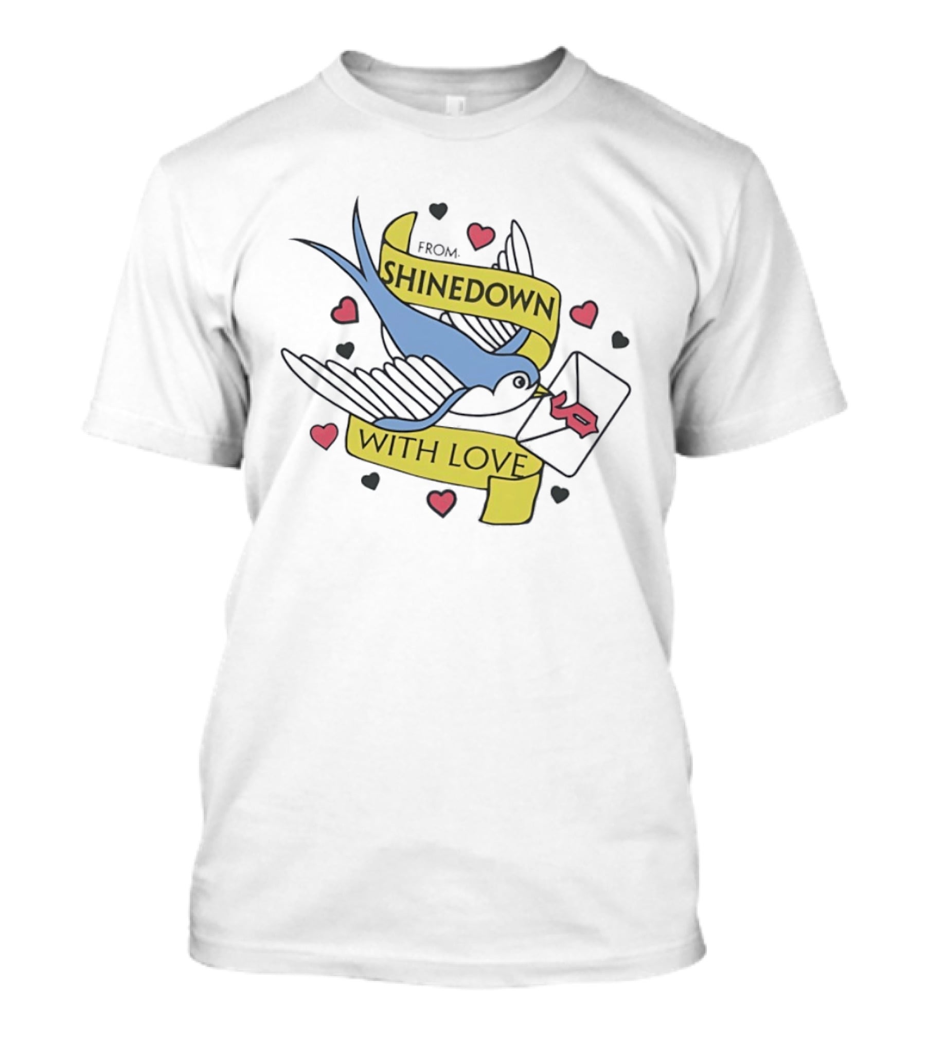 From Shinedown With Love Swallow Bird Carrying Letter Hearts Rock Music T-Shirt