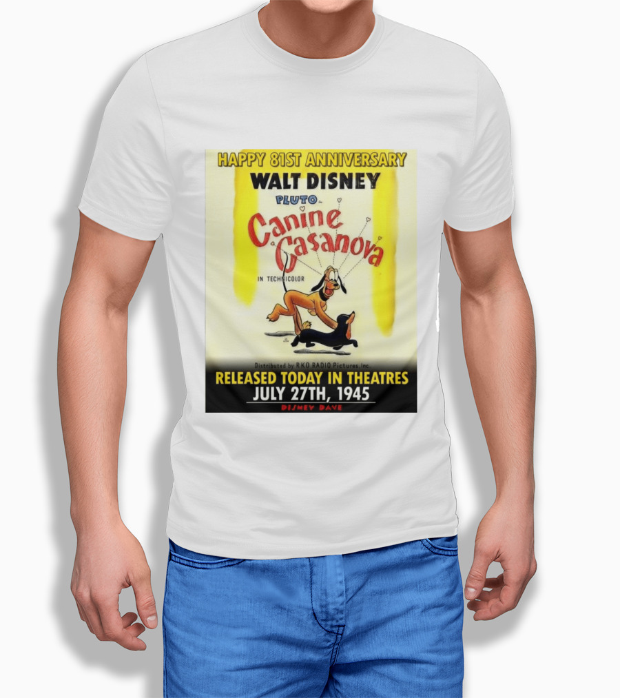 Walt Disney Pluto Canine Casanova 81st Anniversary Released July 27th 1945 T-Shirt