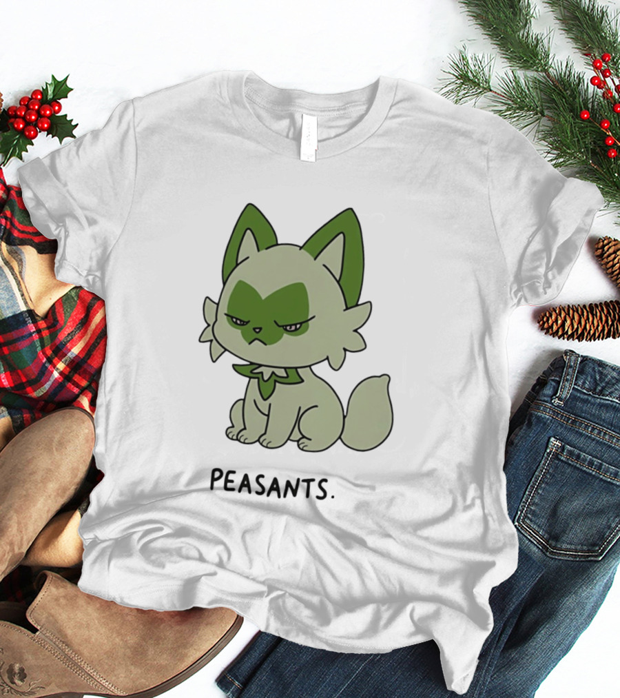 Sprigatito Peasants Meme Pokemon Cat Image Text Purr Delusion T-Shirt
