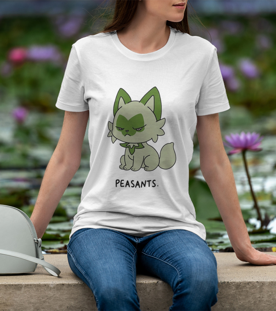 Sprigatito Peasants Meme Pokemon Cat Image Text Purr Delusion T-Shirt