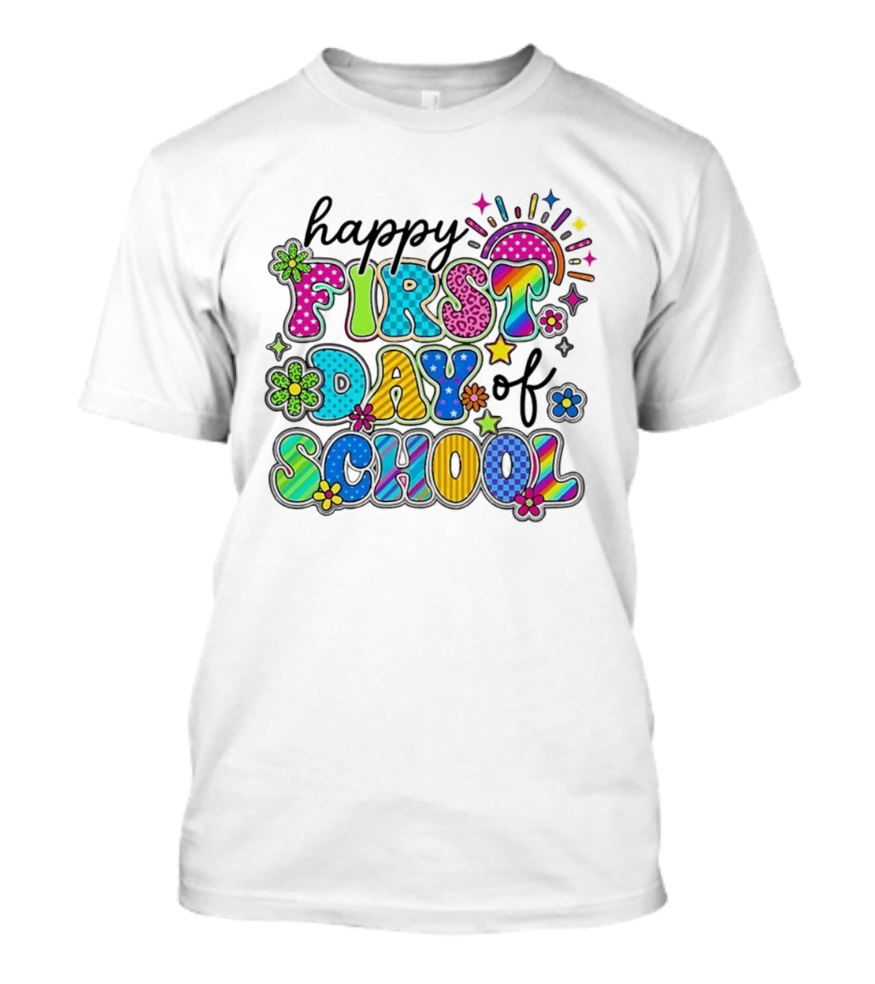 Happy First Day Of School Colorful Letter Collage T-Shirt
