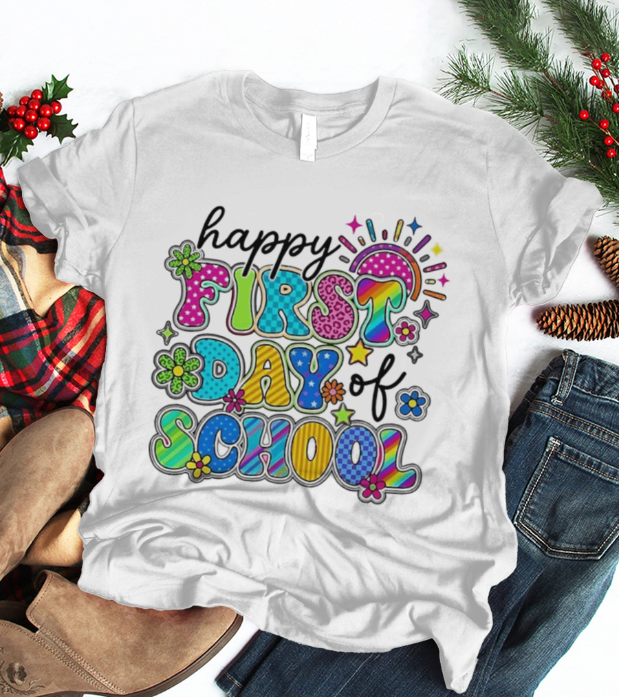Happy First Day Of School Colorful Letter Collage T-Shirt