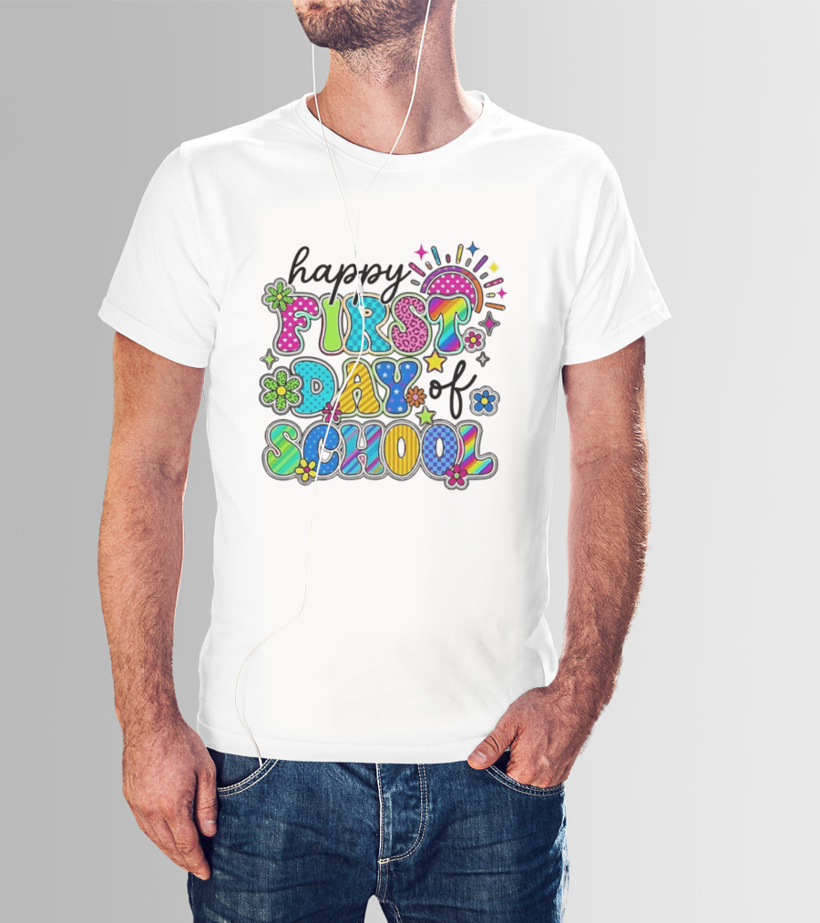 Happy First Day Of School Colorful Letter Collage T-Shirt