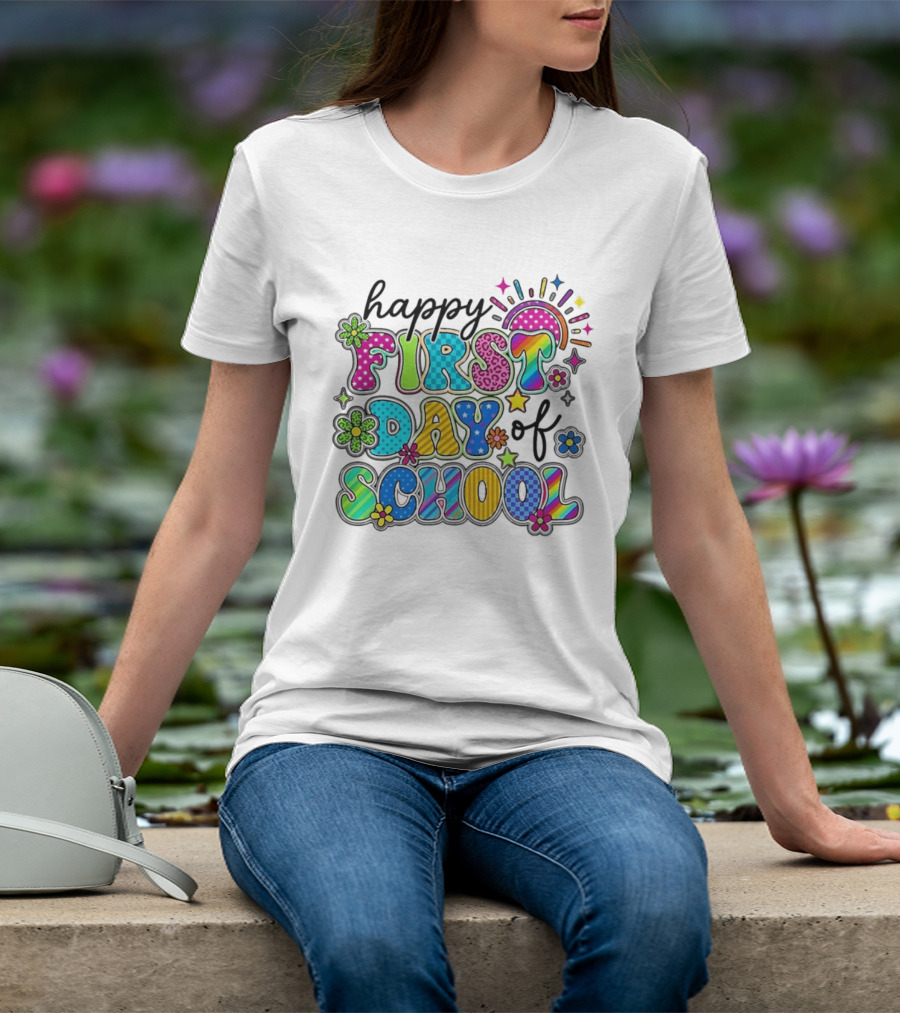 Happy First Day Of School Colorful Letter Collage T-Shirt