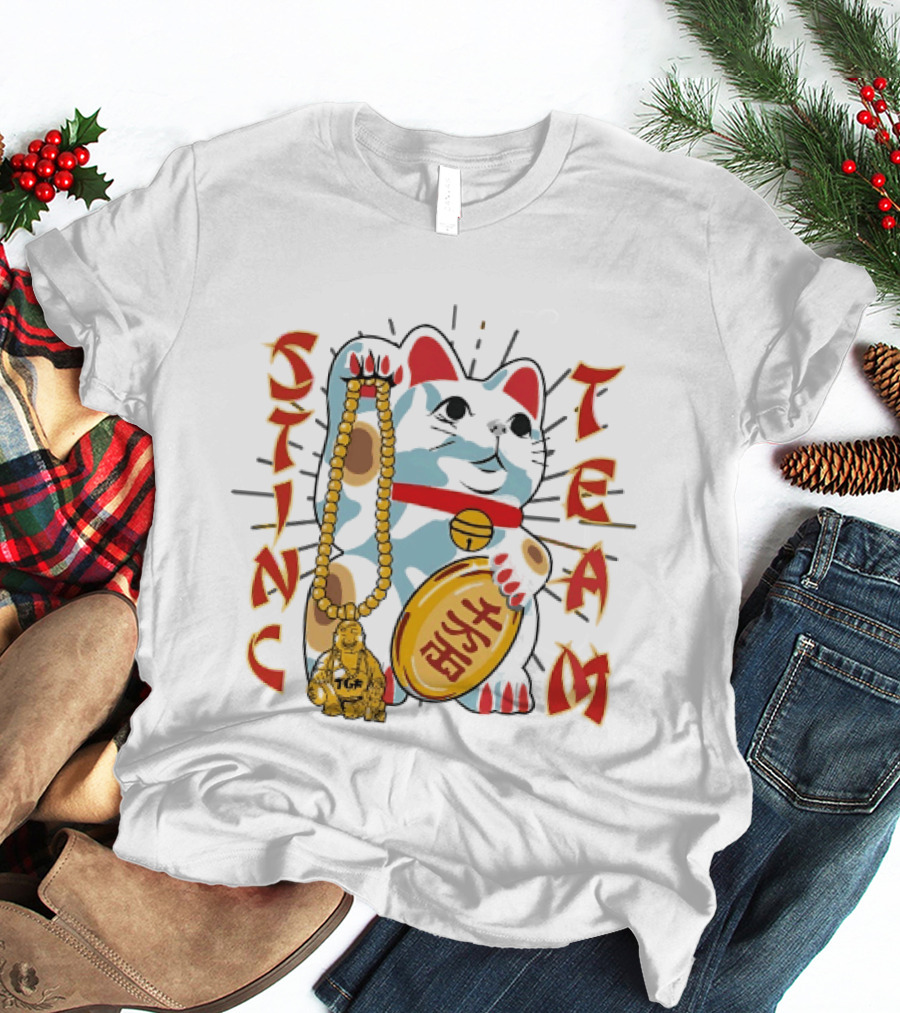 Stinc Team TGF Maneki Neko Lucky Cat With Buddha Figurine T-Shirt