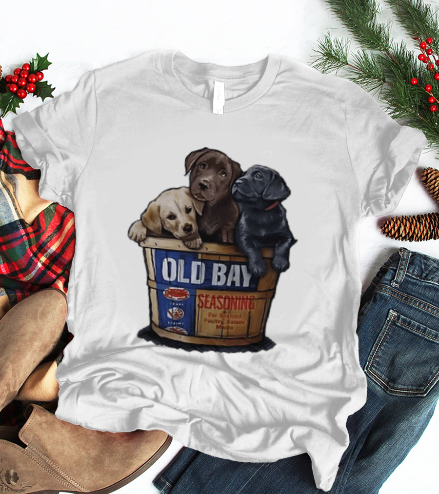 Old Bay Seasoning Labrador Puppies In Bushel Basket For Seafood Poultry Salads Meats T-Shirt