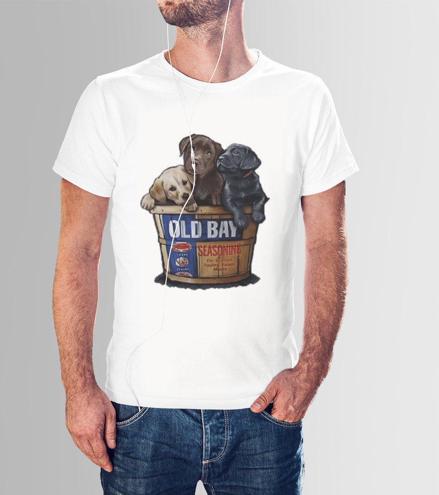 Old Bay Seasoning Labrador Puppies In Bushel Basket For Seafood Poultry Salads Meats T-Shirt