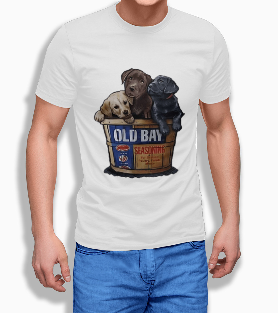 Old Bay Seasoning Labrador Puppies In Bushel Basket For Seafood Poultry Salads Meats T-Shirt